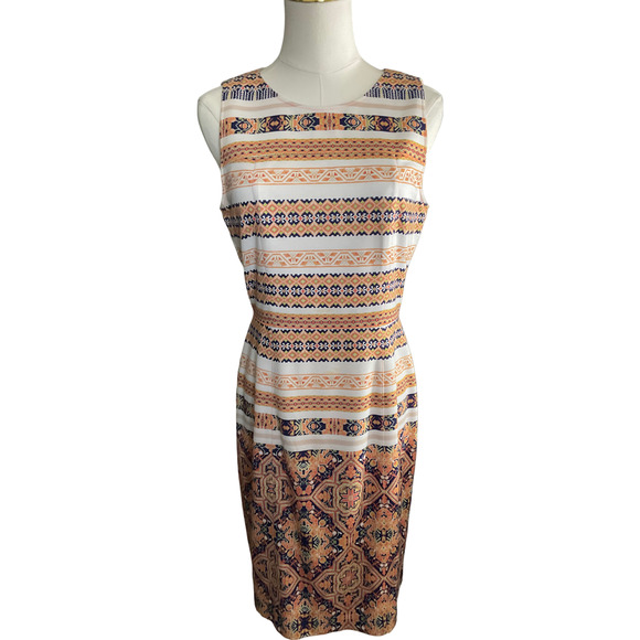 Daniel Cremieux Women's 4 Sleeveless Orange Blue Dress Patterned Polyester Blend - Picture 1 of 14